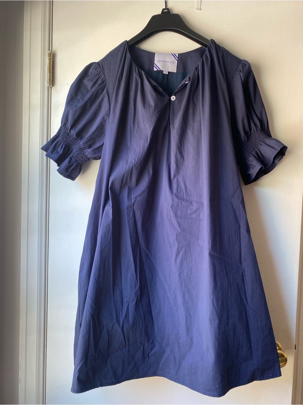 Addison Bay Navy Blue Mini Dress with Puff Sleeves